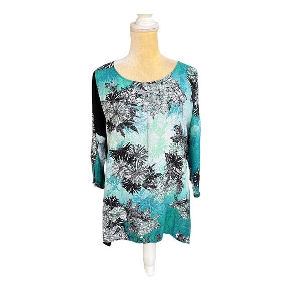 Citron Santa Monica Silk Floral Teal Tunic Top Size Small - Picture 1 of 10